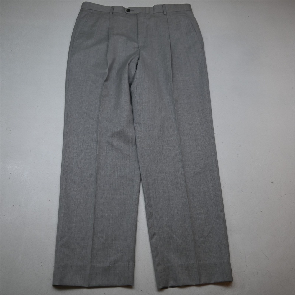 Hickey Freeman 33x30 Gray Heather Wool Pleated Striaght Classic Dress Mens Pants
